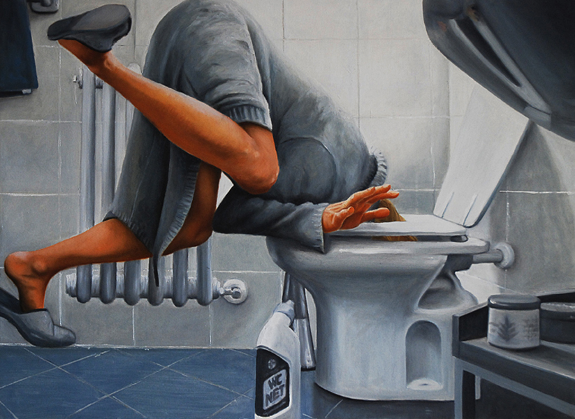 Муж смотрит в туалете. Туалет в живописи. Живопись унитаз.