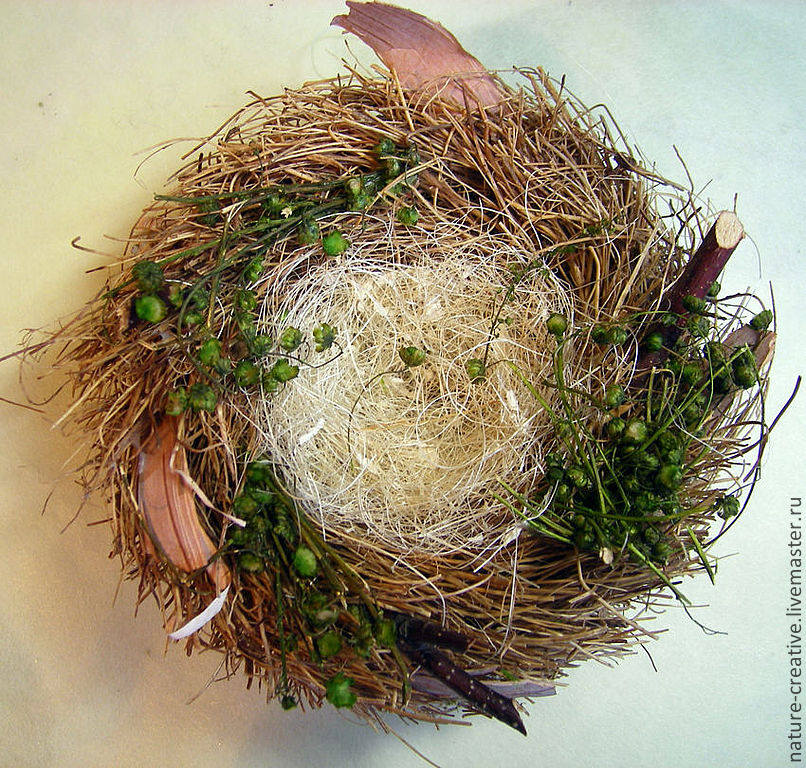 Декоративное гнездо своими руками. Декор из сена. Гнездо из веточек. Поделка гнездо. Гнездо из сена.