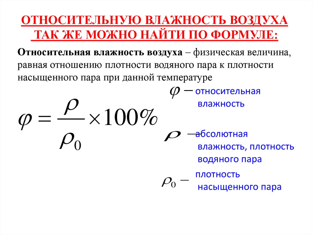 Влажность воздуха насыщенного пара