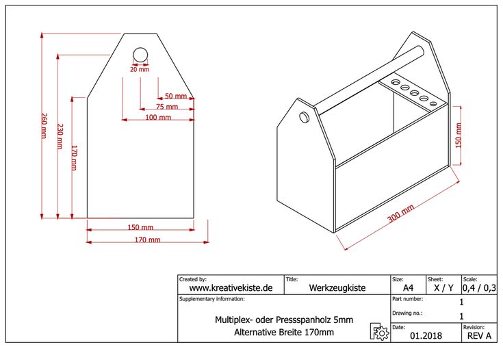 Чертеж ящика под инструменты