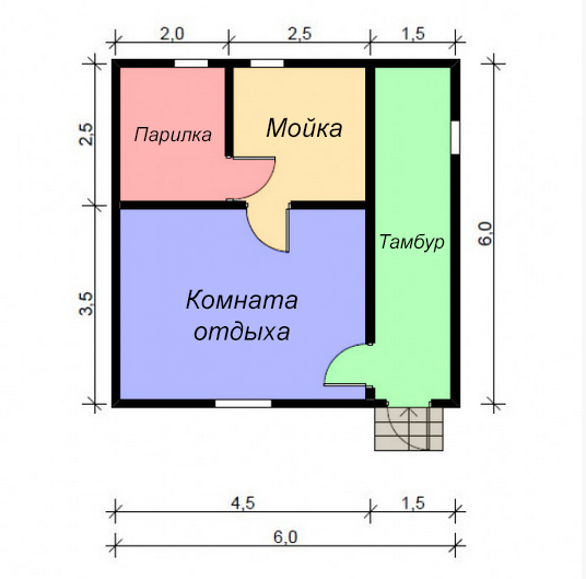 Проект бани с парилкой и комнатой отдыха