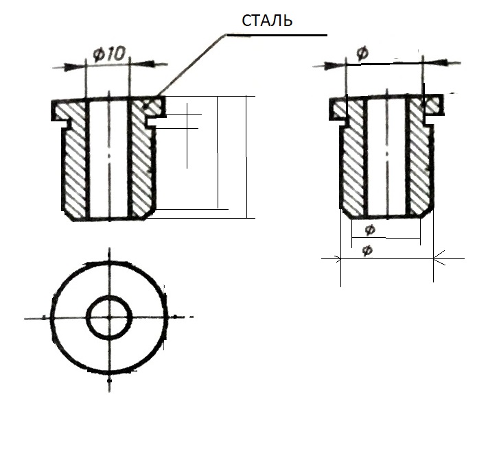 Чертеж втулки в разрезе