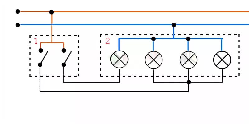 Подключение люстры с двойным выключателем на 4 лампы схема подключения