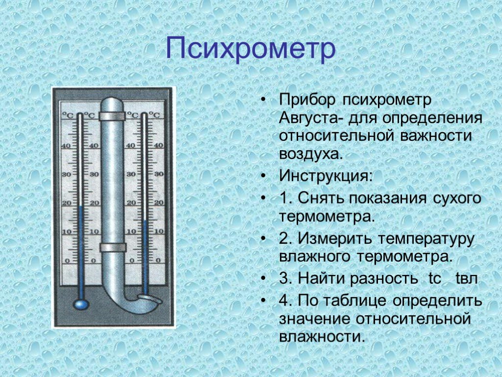 Измерение влажности воздуха физика 8 класс. Психрометр прибор для определения влажности воздуха. Психрометр 1 сухой термометр 2 влажный термометр. Психрометрический термометр принцип. Гигрометр психрометрический физика.