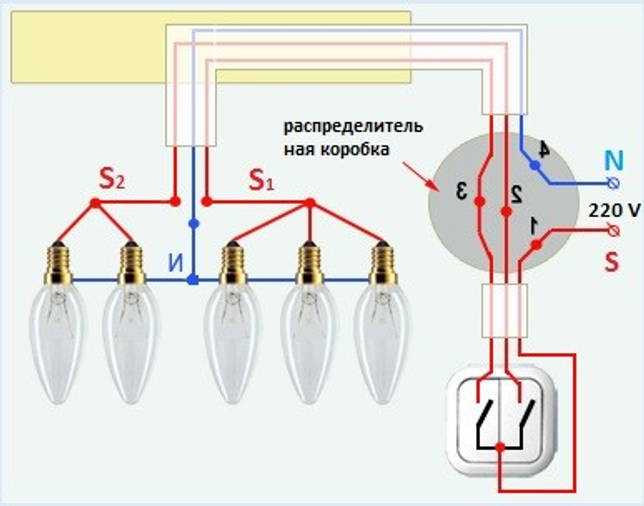 Схема подключения выключателя к люстре