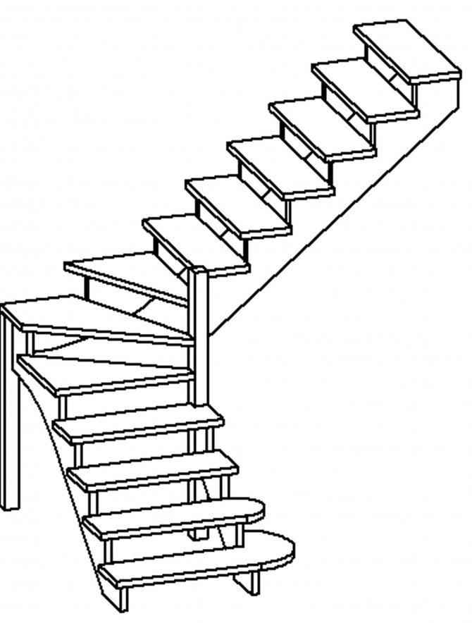 Проект лестницы на второй этаж в частном доме с поворотом на 90 градусов из металла