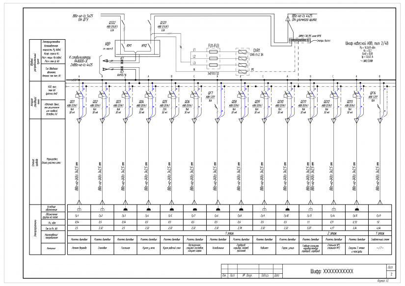 Принципиальная схема электрощитов