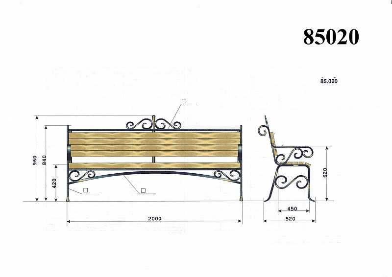 Скамейка размеры чертеж