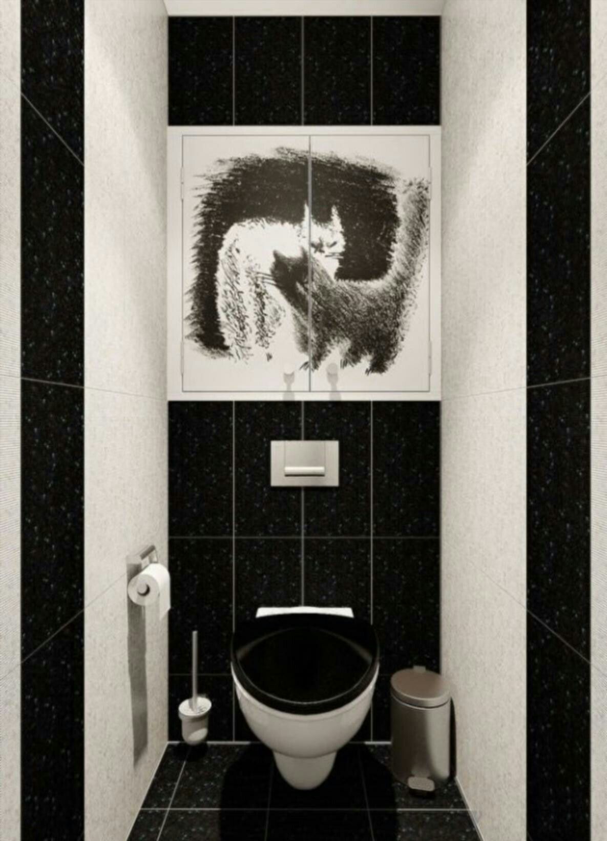 Маленький туалет в черно белой плитке