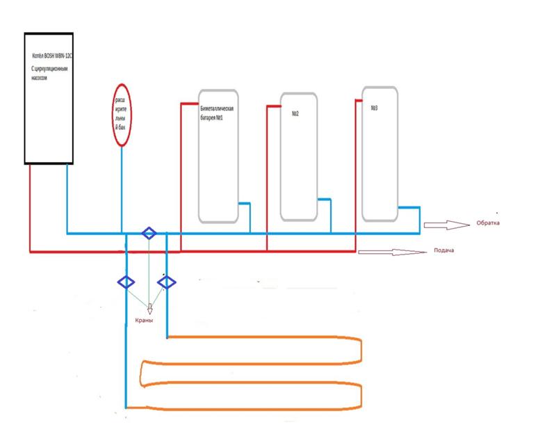 Схема подключения теплого пола к однотрубной системе отопления