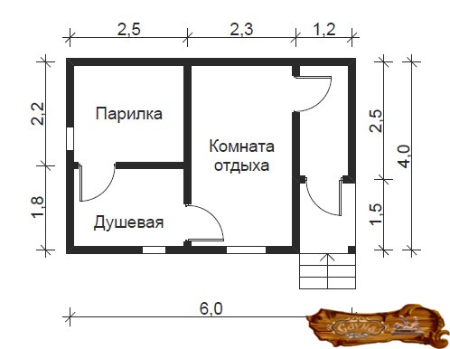 Баня с помывочной и парилкой и комнатой отдыха проект