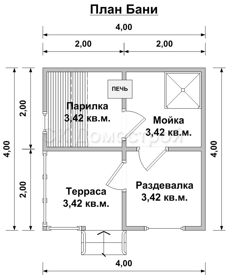 Проект бани с отдельной парилкой и моечной