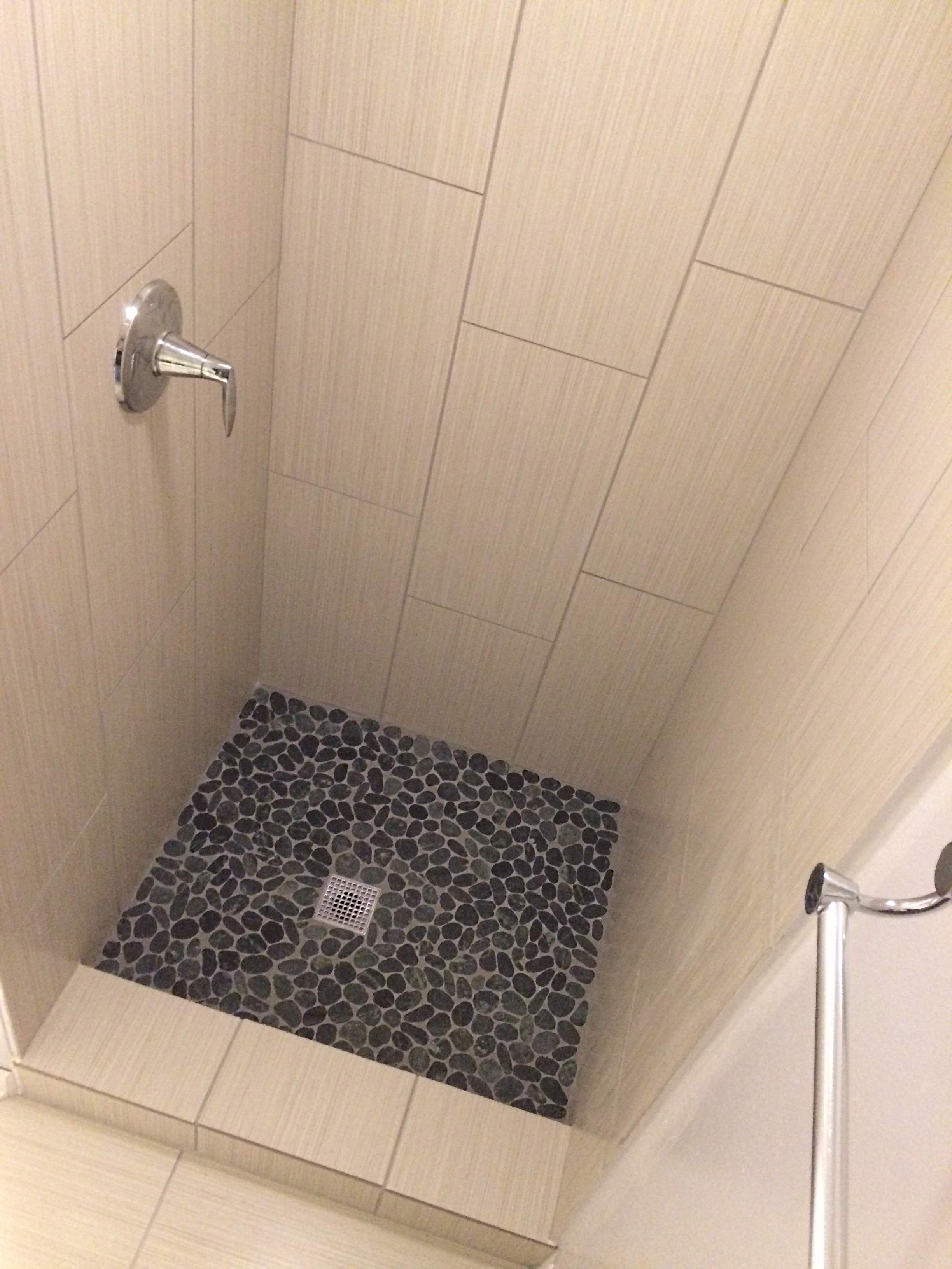 Sliced Charcoal Black Pebble Tile Shower Floor 1 